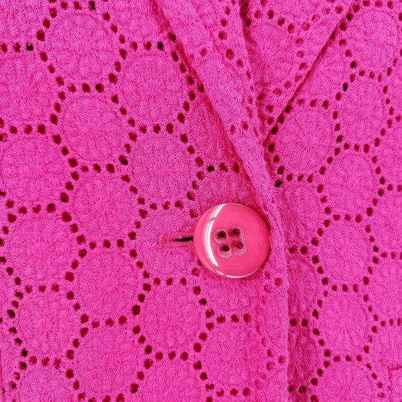 Nine West Suit Sheath Midi Dress Pink Floral Eyelet Short Sleeve Jacket - Picture 5 of 9